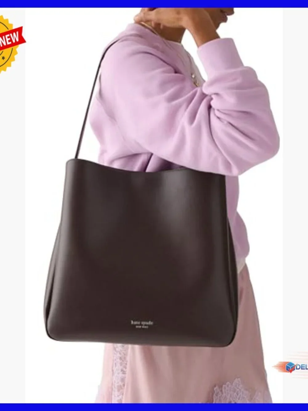 Large Leather Hobo Shoulder Bag with Zipper Closure